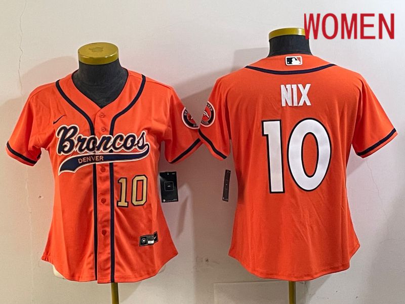 Women Denver Broncos #10 Nix Orange Joint Name 2024 Nike Limited NFL Jersey style 2->women nfl jersey->Women Jersey
